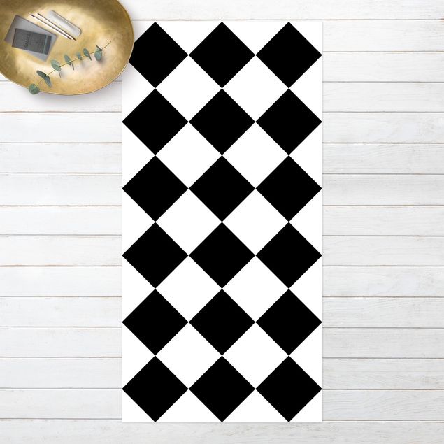 outdoor-teppich wetterfest Geometrisches Muster gedrehtes Schachbrett Schwarz Weiß