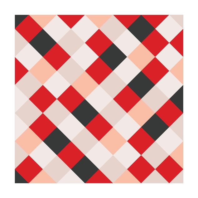 Teppich Schachbrett Geometrisches Muster gedrehtes Schachbrett Rot