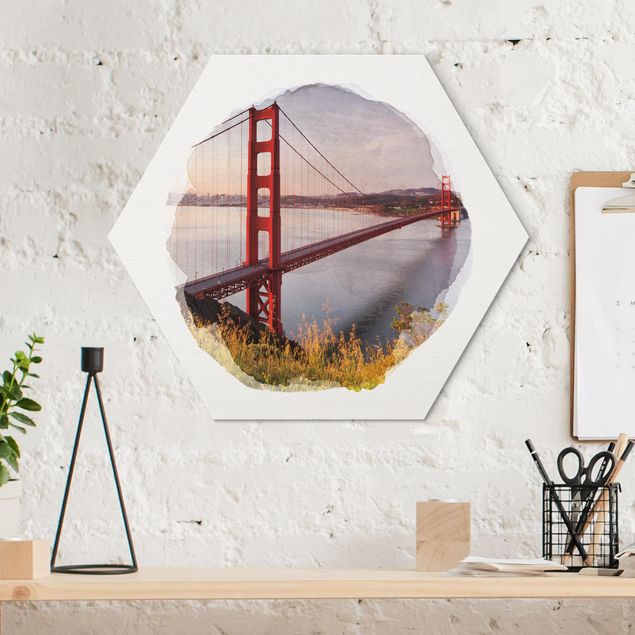 Foto auf Alu Dibond Wasserfarben - Golden Gate Bridge in San Francisco