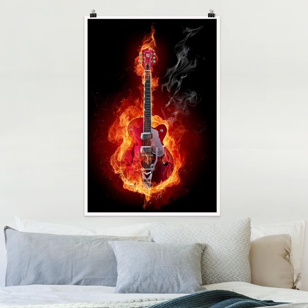 Wandbilder Gitarre in Flammen