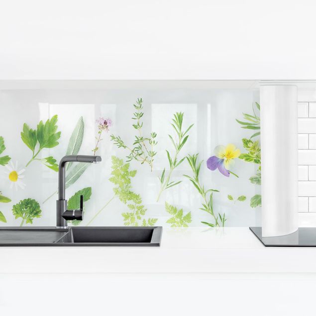Küchenrückwand Glas Motiv Blumen Kräuter und Blüten II