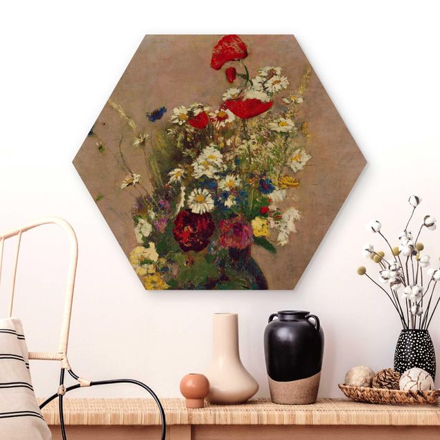 Holzbilder mit Blumen Odilon Redon - Blumenvase mit Mohn