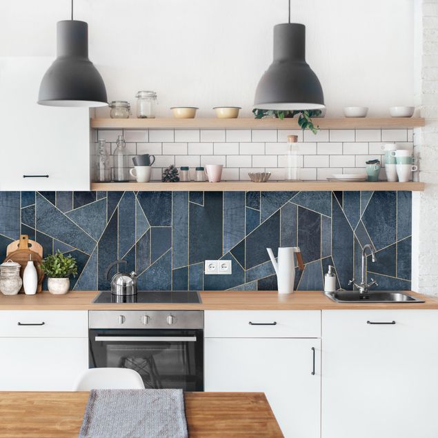 Küchenrückwand abstrakt Blaue Geometrie Aquarell II