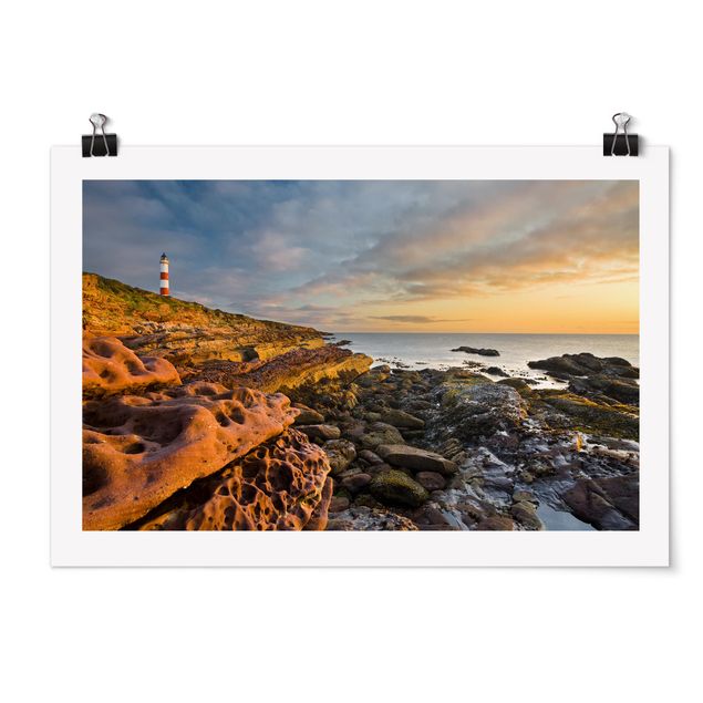 Poster kaufen Tarbat Ness Leuchtturm und Sonnenuntergang am Meer