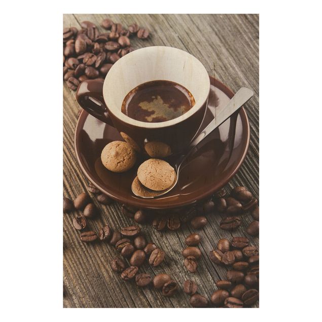 Holzbilder Kaffeetasse mit Kaffeebohnen