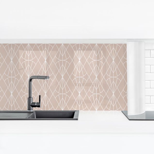 Küchenrückwände Platte Art Deco Diamant Muster vor Beige XXL