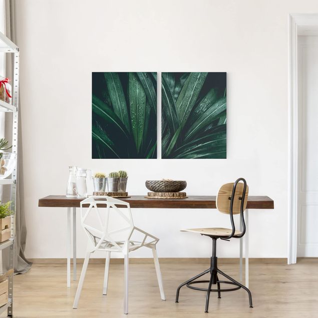 Wandbilder Wohnzimmer modern Grüne Palmenblätter