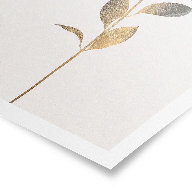 Poster bestellen Grafische Pflanzenwelt - Gold und Grau