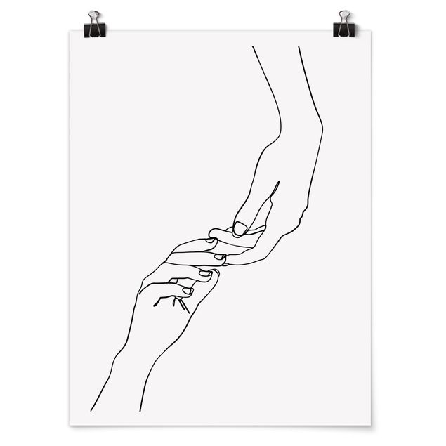 Poster - Line Art Hände Berührung Schwarz Weiß - Hochformat 4:3