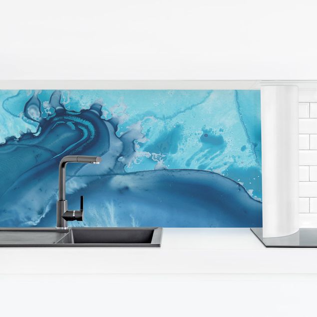 Spritzschutz Küche Welle Aquarell Blau I