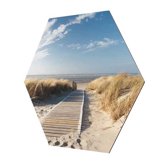 Hexagon Bild Alu-Dibond - Ostsee Strand