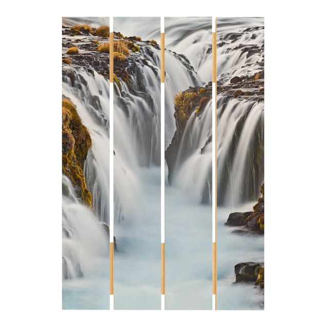 Holzbild - Brúarfoss Wasserfall in Island - Hochformat 3:2