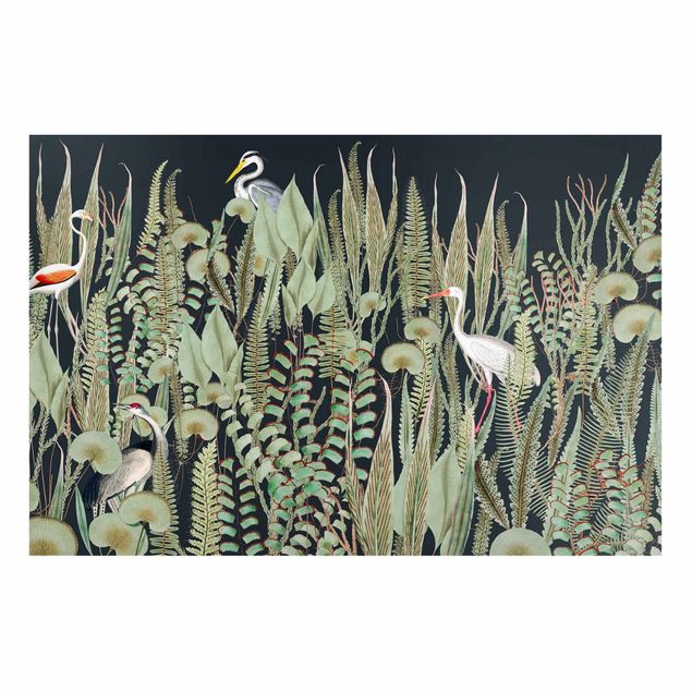 Magnettafel - Flamingo und Storch mit Pflanzen auf Grün - Hochformat 3:2