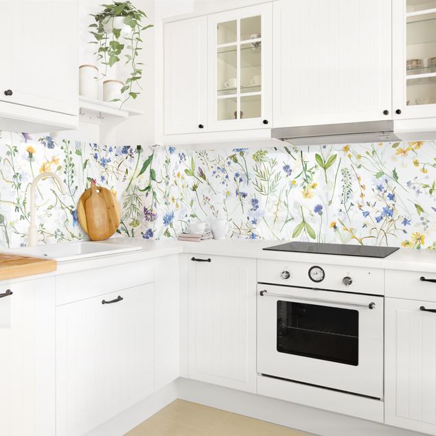 Glasrückwand Küche Muster Blumenwiese als Aquarell