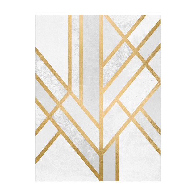 teppich für balkon Art Deco Geometrie Weiß Gold