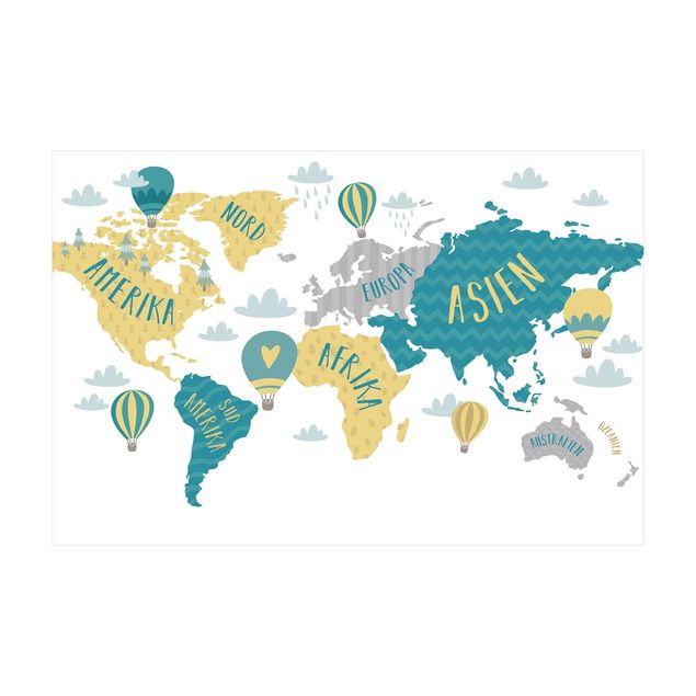Teppich Weltkarte Weltkarte mit Heißluftballon