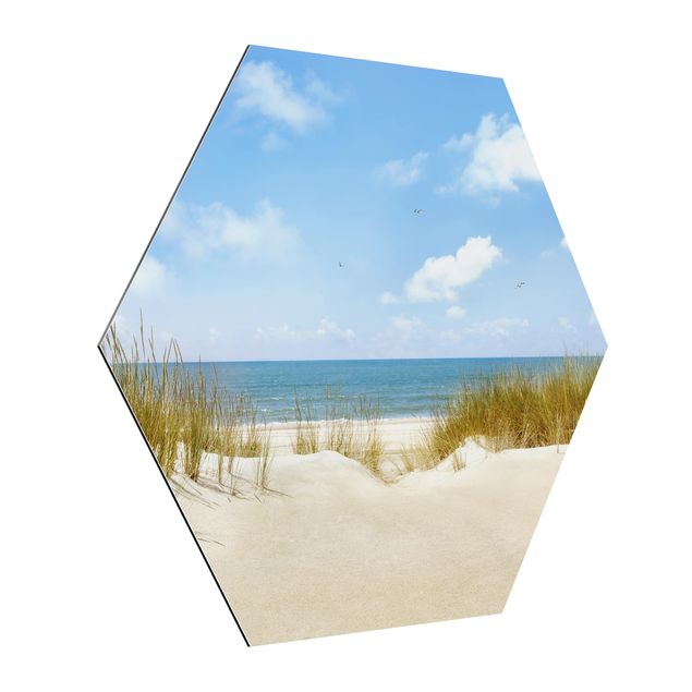 Hexagon Bild Alu-Dibond - Strand an der Nordsee
