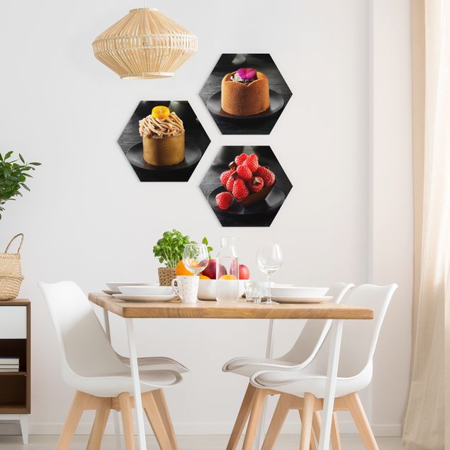 Hexagon Bilder Schokoladentörtchen mit Himbeeren