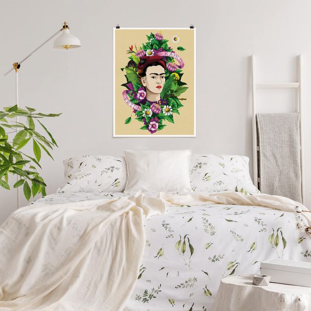 Blumenposter Frida Kahlo - Frida, Äffchen und Papagei