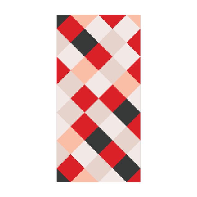 Teppich Schachbrett Geometrisches Muster gedrehtes Schachbrett Rot