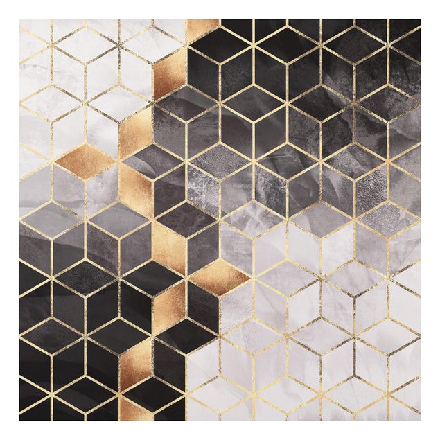 Forex Fine Art Print - Schwarz Weiß goldene Geometrie - Quadrat 1:1