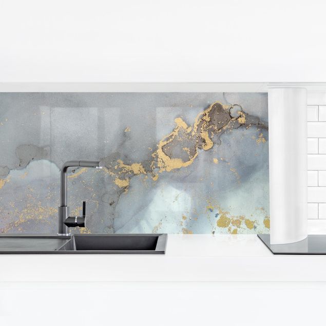 Küchenrückwand abstrakt Farbexperimente Marmor Regenbogen und Gold