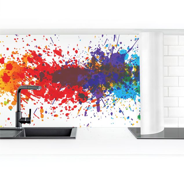 Glasrückwand Küche Muster Rainbow Splatter II