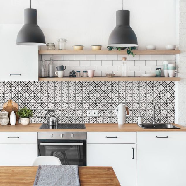 Küchenrückwand Muster Fliesenmuster Rauten Geometrie schwarz