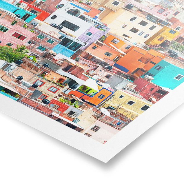 Poster - Farbige Häuserfront Guanajuato - Hochformat 3:2