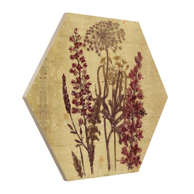 Wandbild Holz Vintage Leinenoptik Blumen