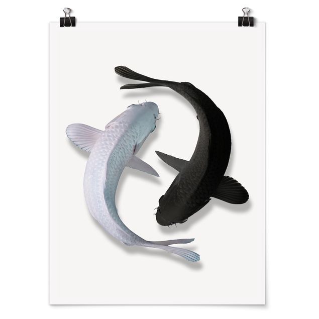 Poster Schwarz-Weiß Fische Ying & Yang