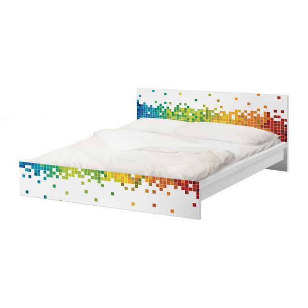 Möbelfolie IKEA Malm Bett Pixel-Regenbogen