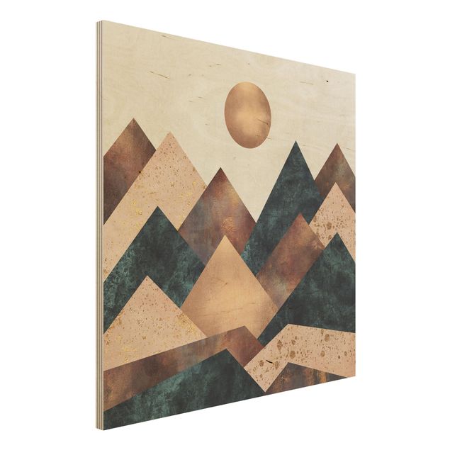Holzbild - Geometrische Berge Bronze - Quadrat 1:1