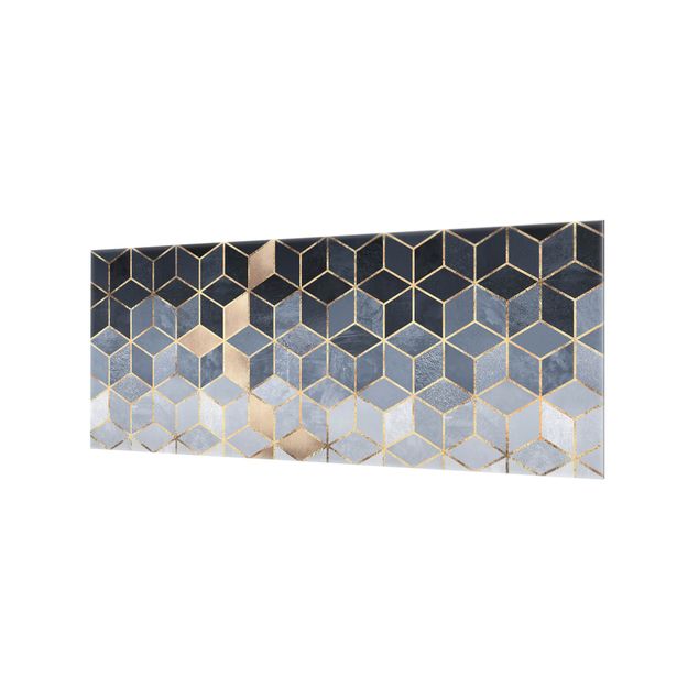 Spritzschutz Glas - Blau Weiß goldene Geometrie - Panorama - 5:2