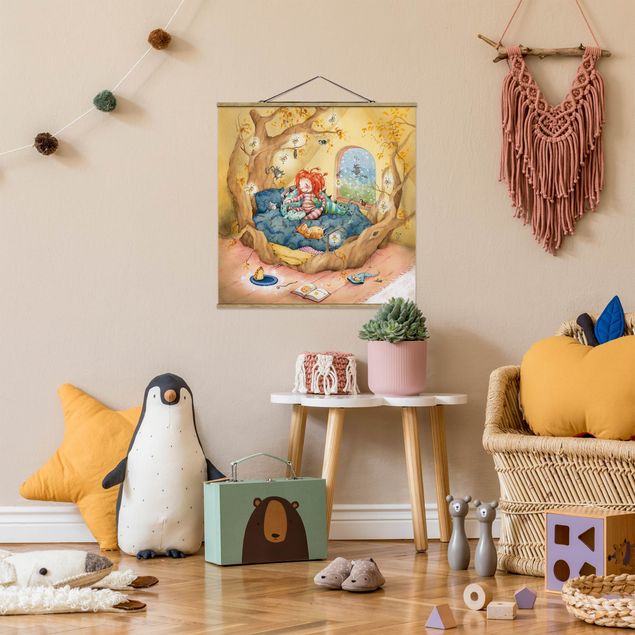 Stoffbilder mit Holzleisten Frida kuschelt mit ihren Freunden