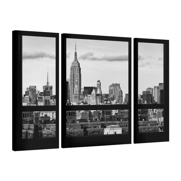 Moderne Leinwandbilder Wohnzimmer Fensterblick New York Skyline schwarz weiß