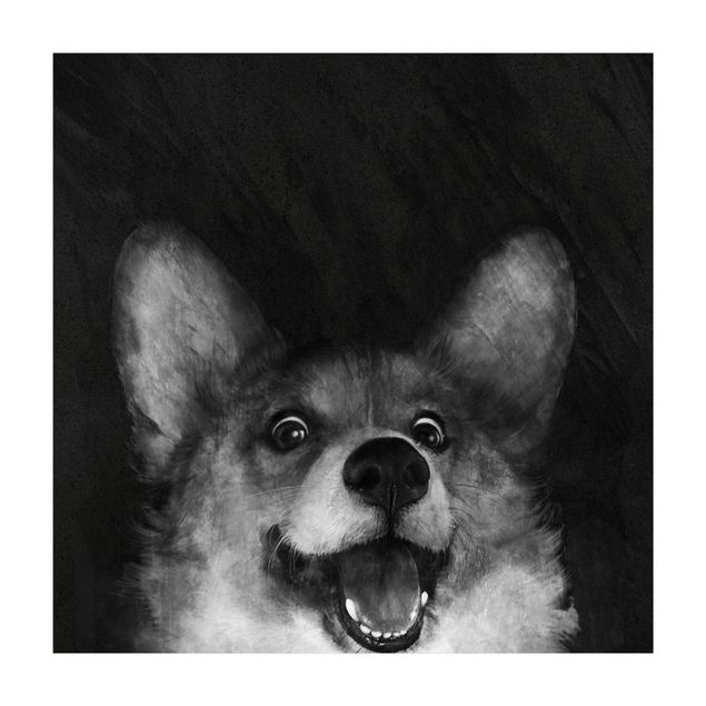 Teppich schwarz Illustration Hund Corgi Malerei Schwarz Weiß
