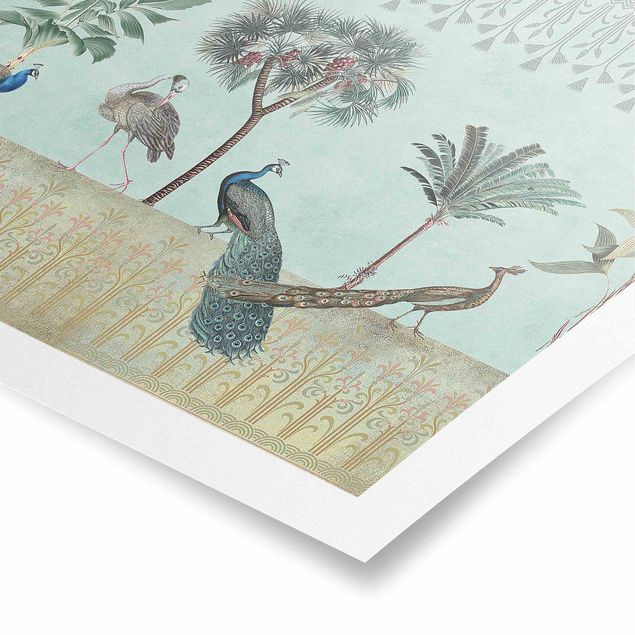 Tierposter Vintage Collage - Tropische Vögel mit Palmen