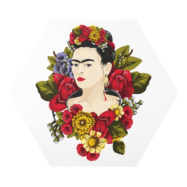 Hexagon Wandbilder Frida Kahlo - Rosen