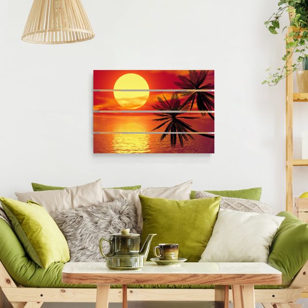 Moderne Holzbilder Karibischer Sonnenuntergang