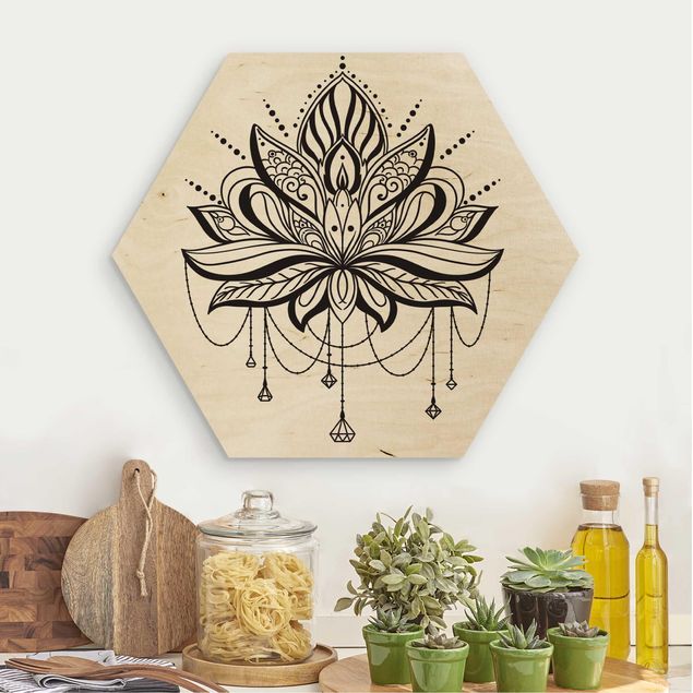 Moderne Holzbilder Lotus mit Ketten