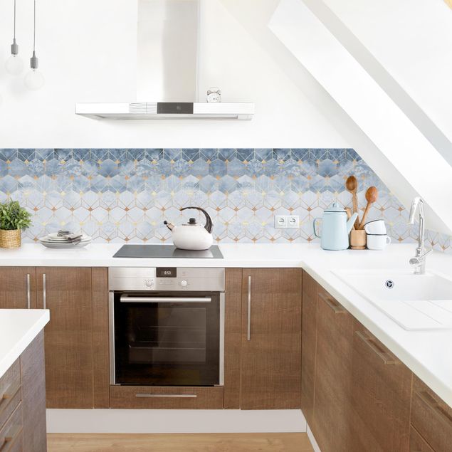 Küchenrückwände Platte Blaue Geometrie goldenes Art Deco II