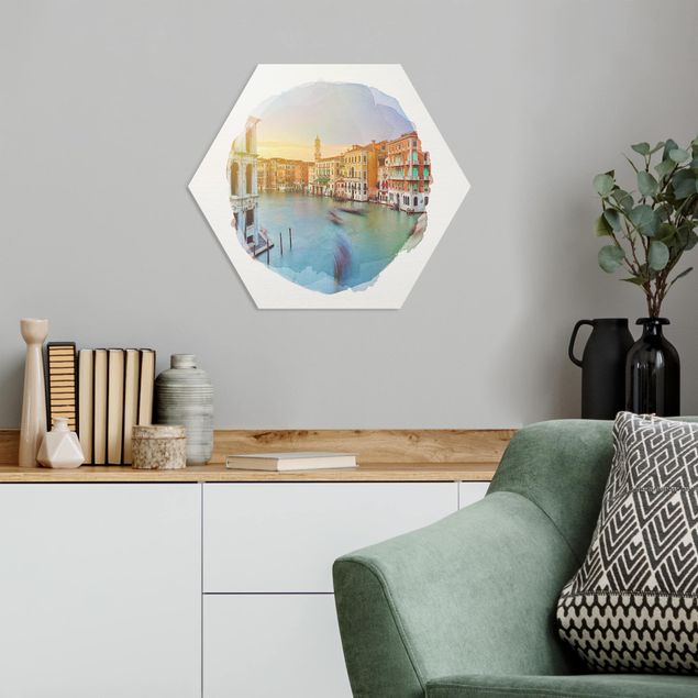 Hexagon Bilder Wasserfarben - Canale Grande Blick von der Rialtobrücke Venedig