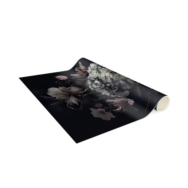 Vinyl-Teppich - Blumen mit Nebel auf Schwarz - Hochformat 1:2