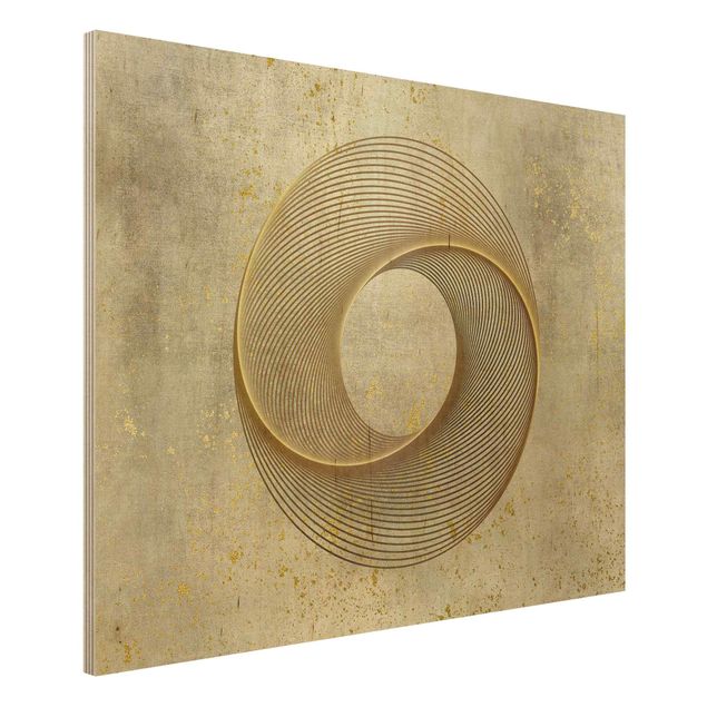 Moderne Holzbilder Line Art Kreisspirale Gold
