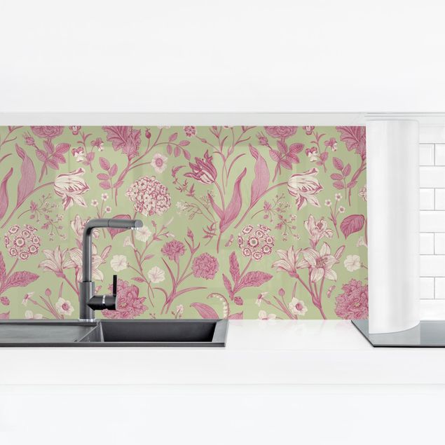 Küchenspritzschutz Blumentanz in Mint-Grün und Rosa Pastell