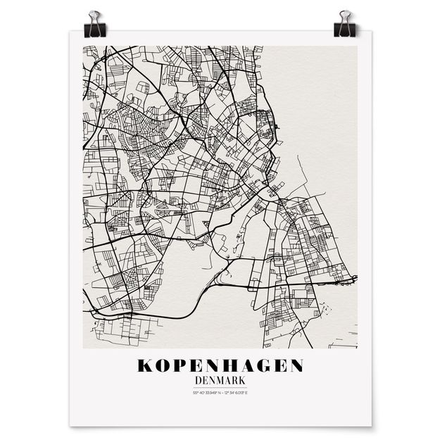 Wandbilder Stadtplan Kopenhagen - Klassik
