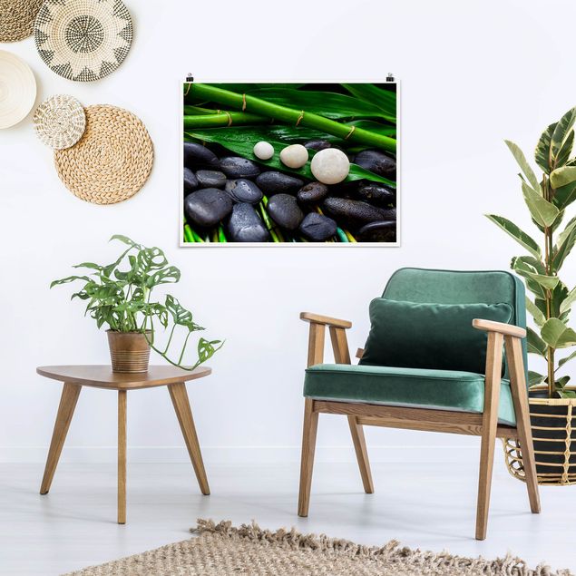 Wandbilder Grüner Bambus mit Zen Steinen