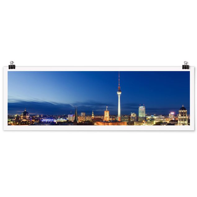Poster - Fernsehturm bei Nacht - Panorama Querformat
