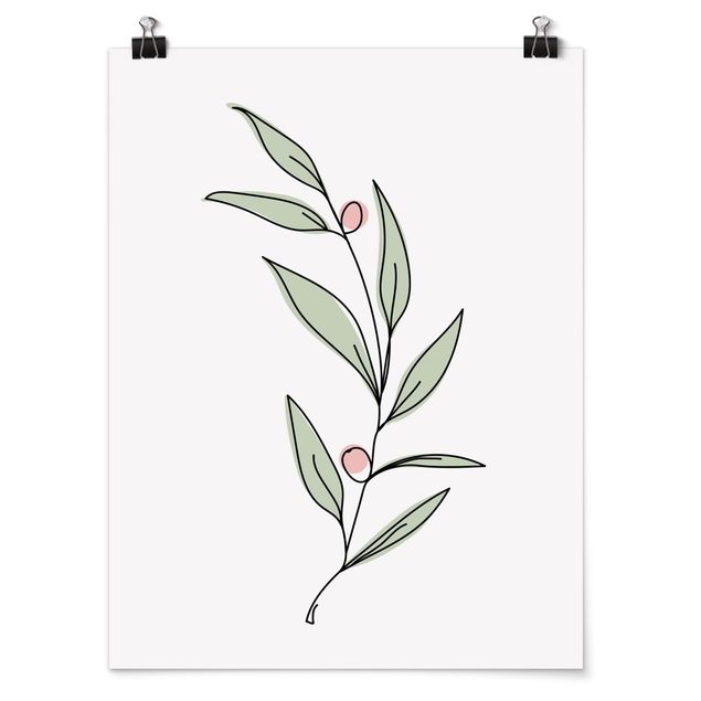 Blumenposter Zweig mit Beeren Line Art